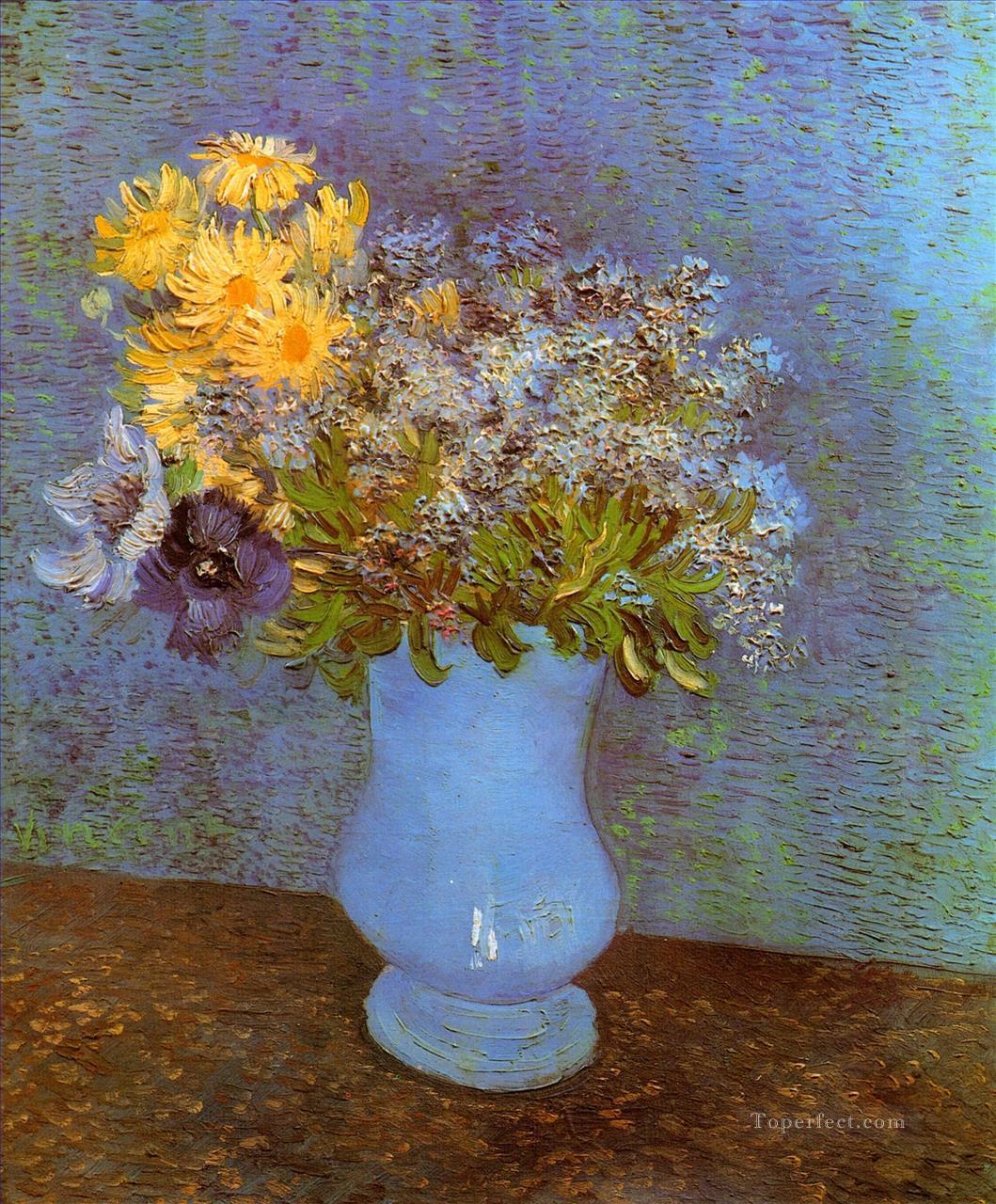 Jarrón con Lilas Margaritas y Anémonas Vincent van Gogh Impresionismo Flores Pintura al óleo